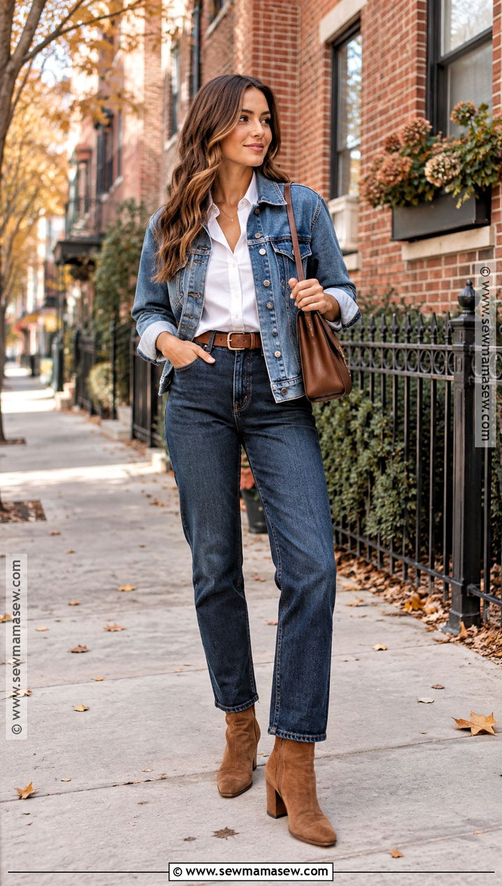 Chicago Fall Outfit With Denim Jacket and Denim Jeans - 15 Chicago Street Style Fall Ideas