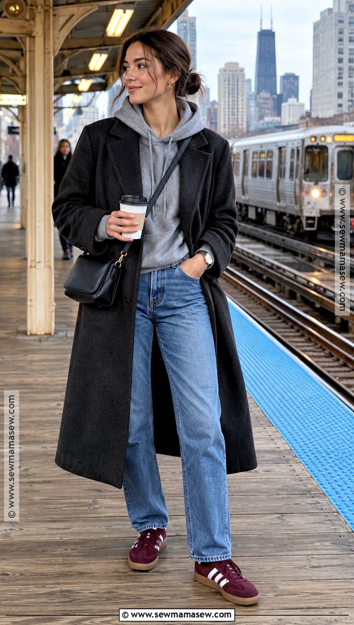 Chicago Fall Outfit With Hoodie and Tailored Coat - 15 Chicago Street Style Fall Ideas