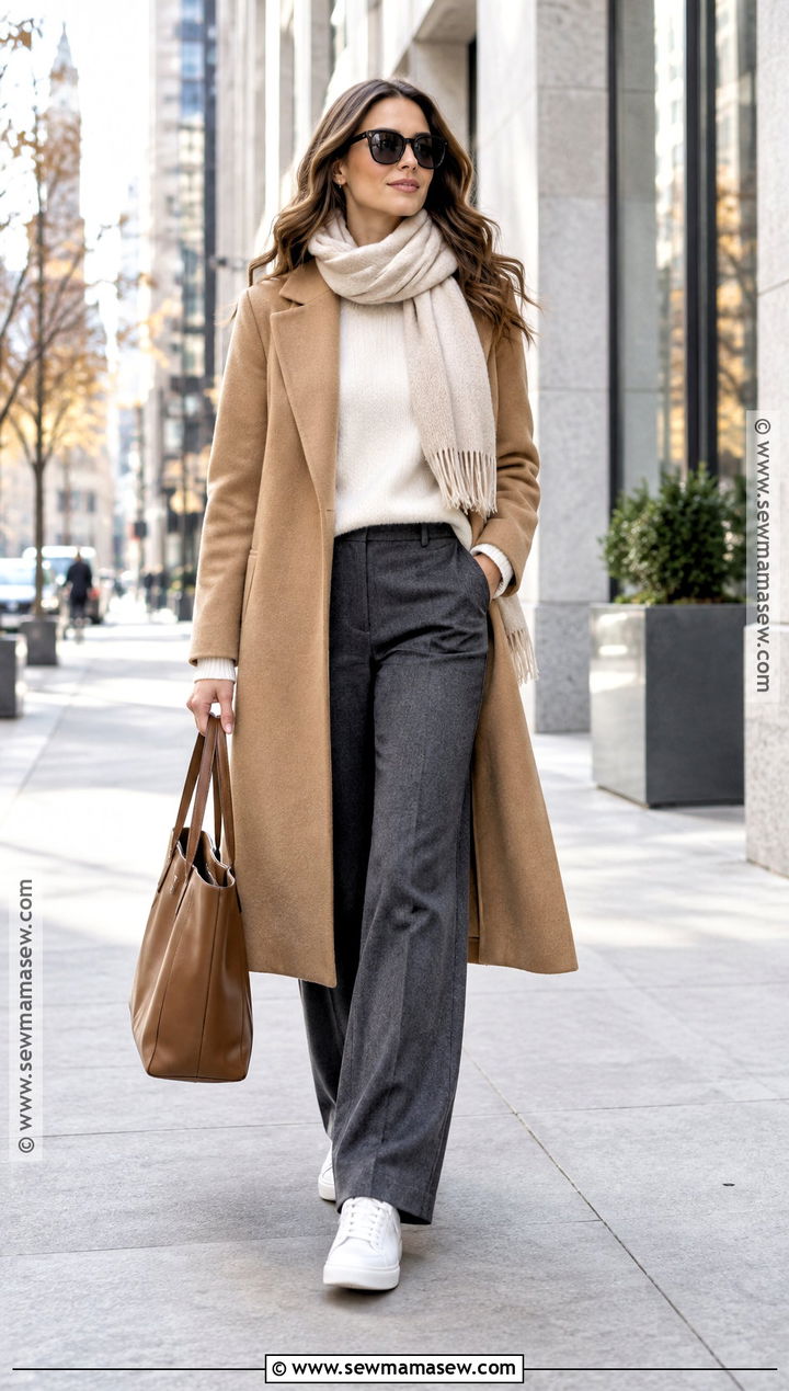 Chicago Fall Outfit With Long Wool Coat and Sneakers - 15 Chicago Street Style Fall Ideas