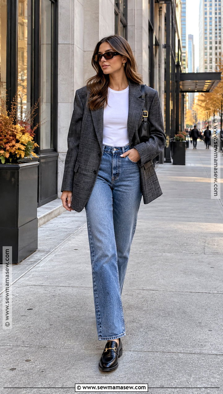 Chicago Fall Outfit With Oversized Blazer and Straight Leg Jeans - 15 Chicago Street Style Fall Ideas