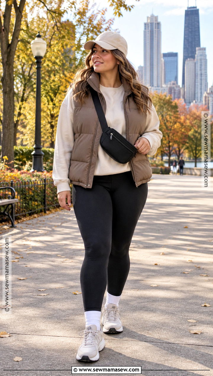 Chicago Fall Outfit With Puffer Vest and Black Leggings - 15 Chicago Street Style Fall Ideas