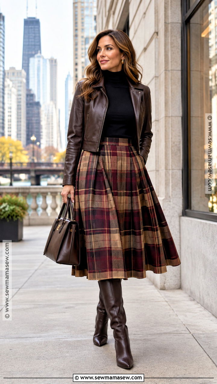 Chicago Fall Outfit With Turtleneck and Statement Midi Skirt - 15 Chicago Street Style Fall Ideas