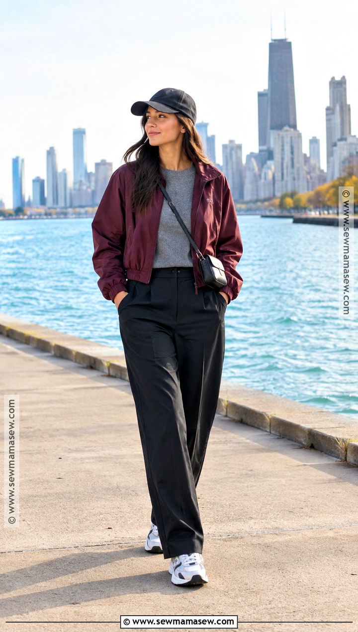Chicago Fall Windbreaker And Trousers Outfit - 25 chicago fall outfits
