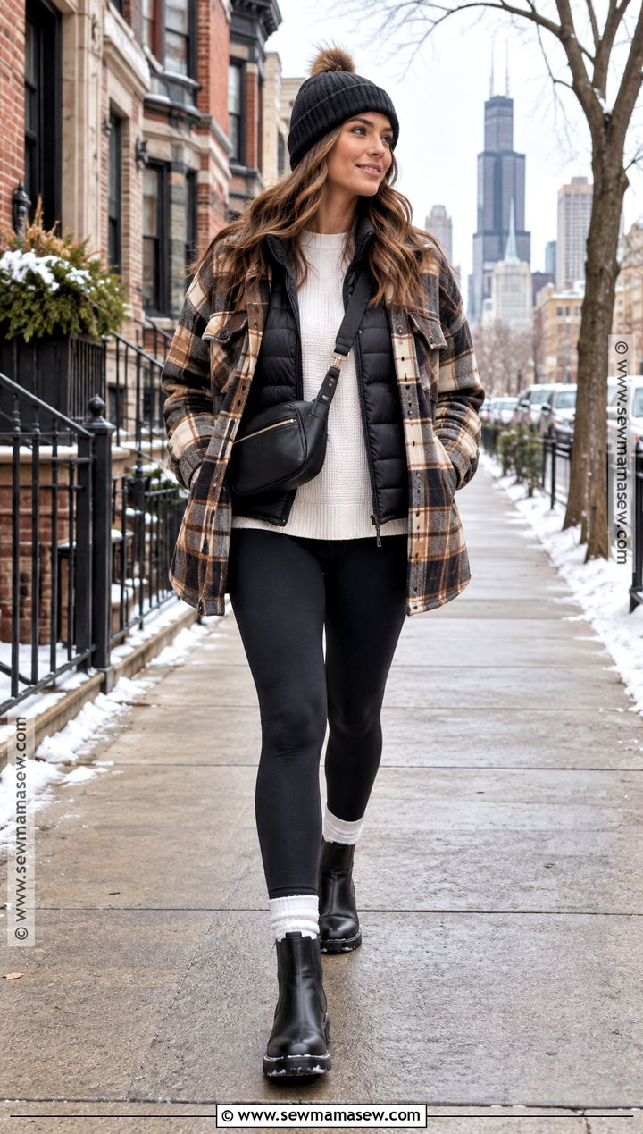 Chicago November Leggings And Shacket Outfit - 15 Chicago November Outfits for Women
