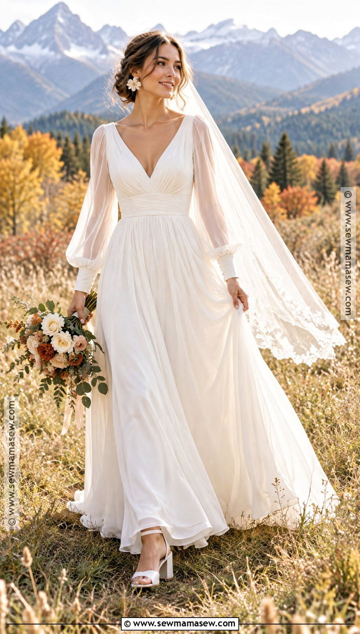 Chiffon Sleeve A Line Wedding Dress - 15 Fall A Line Wedding Dress Ideas