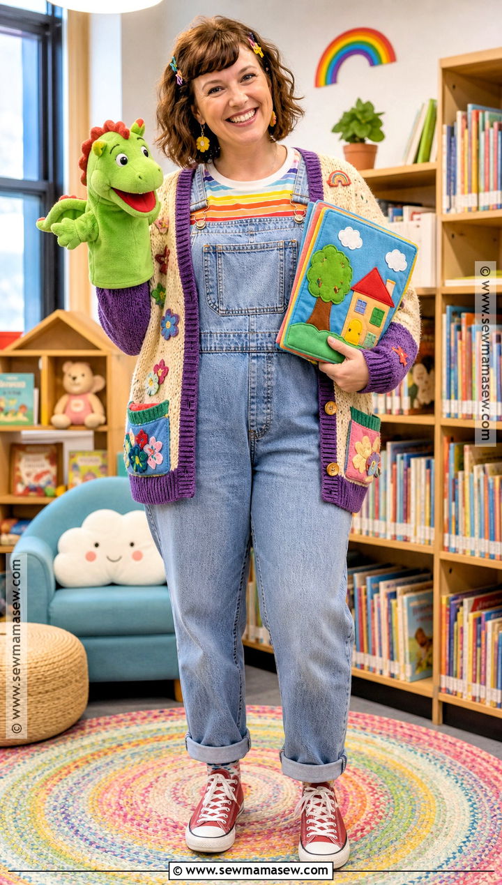 Childrens Librarian Costume With Colorful Cardigan - 30 librarian costume ideas