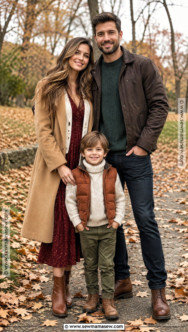 Chilly Fall Layered Family of 3 Photo Outfit - 20 family of 3 fall photo outfits