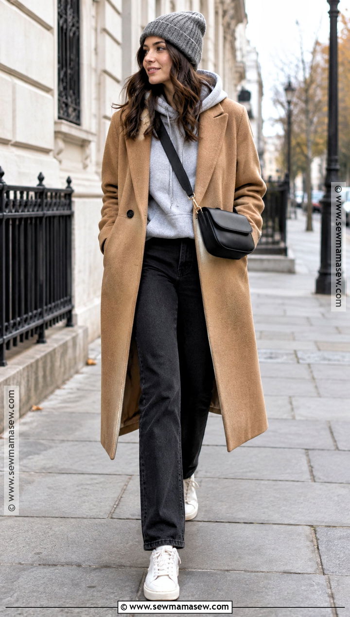 Chilly Fall Outfit With Hoodie And Wool Coat - 25 chilly fall outfits