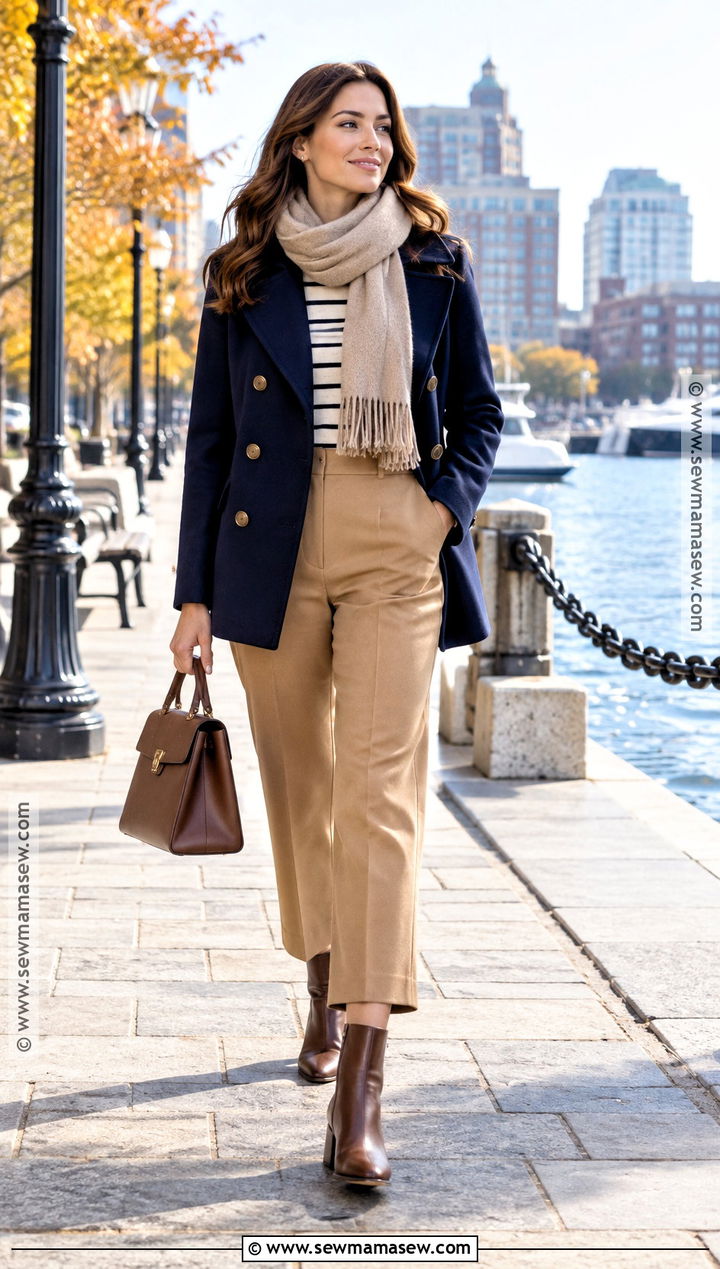 Chilly Fall Outfit With Peacoat And Cropped Trousers - 25 chilly fall outfits