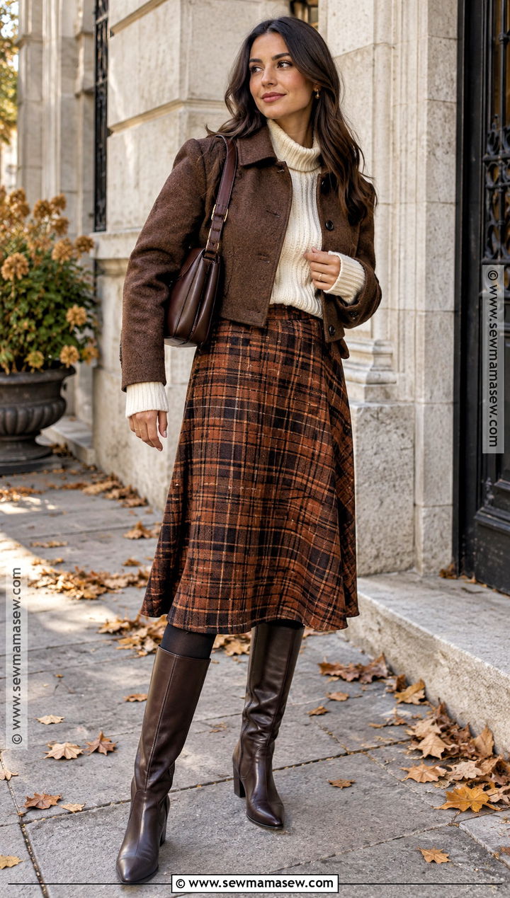 Chilly Fall Outfit With Plaid Skirt And Chunky Sweater - 25 chilly fall outfits