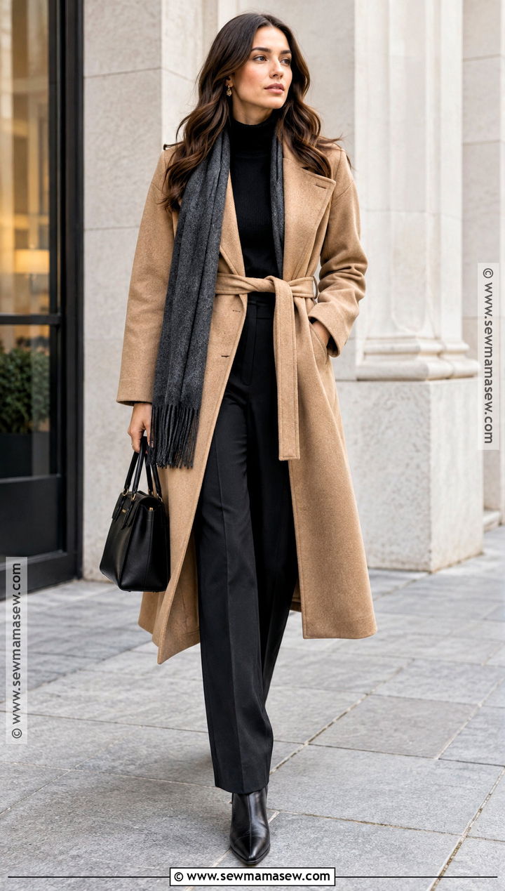 Chilly Fall Outfit With Wrap Coat And Monochrome Layers - 25 chilly fall outfits