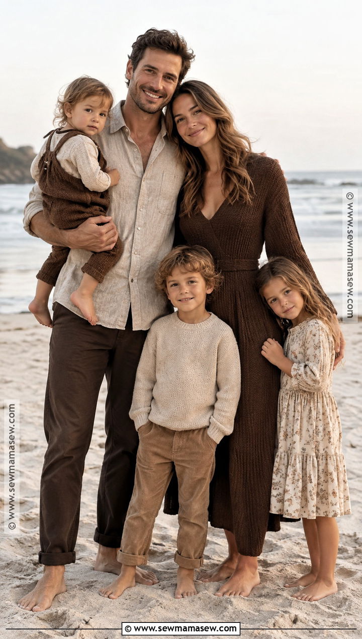 Chocolate Brown And Beige Fall Beach Family Outfit - 20 fall family beach pictures outfits