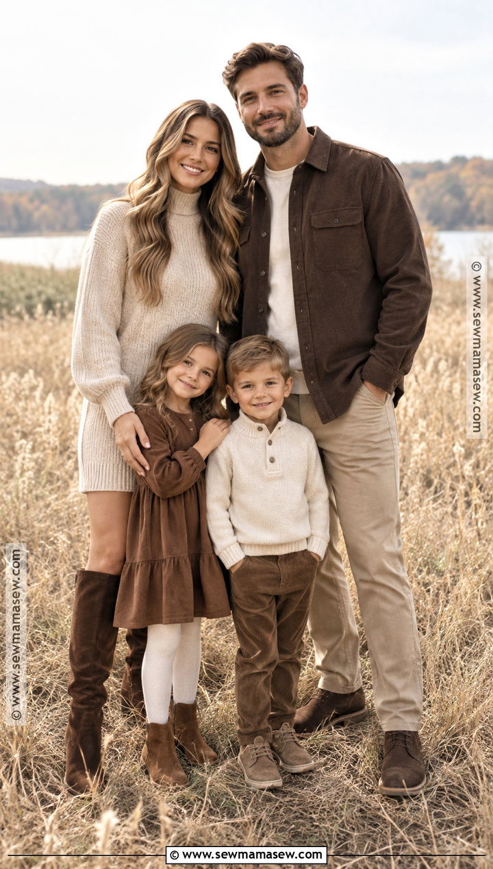 Chocolate Brown And Beige Family Fall Picture Outfits - 15 cute family fall picture outfits