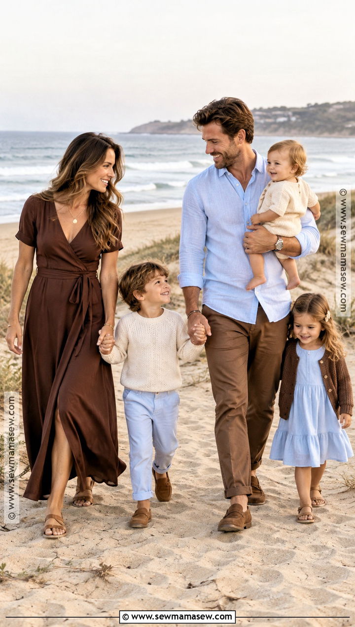 Chocolate Brown And Blue Beach Family Outfit - 15 fall family pictures outfits beach