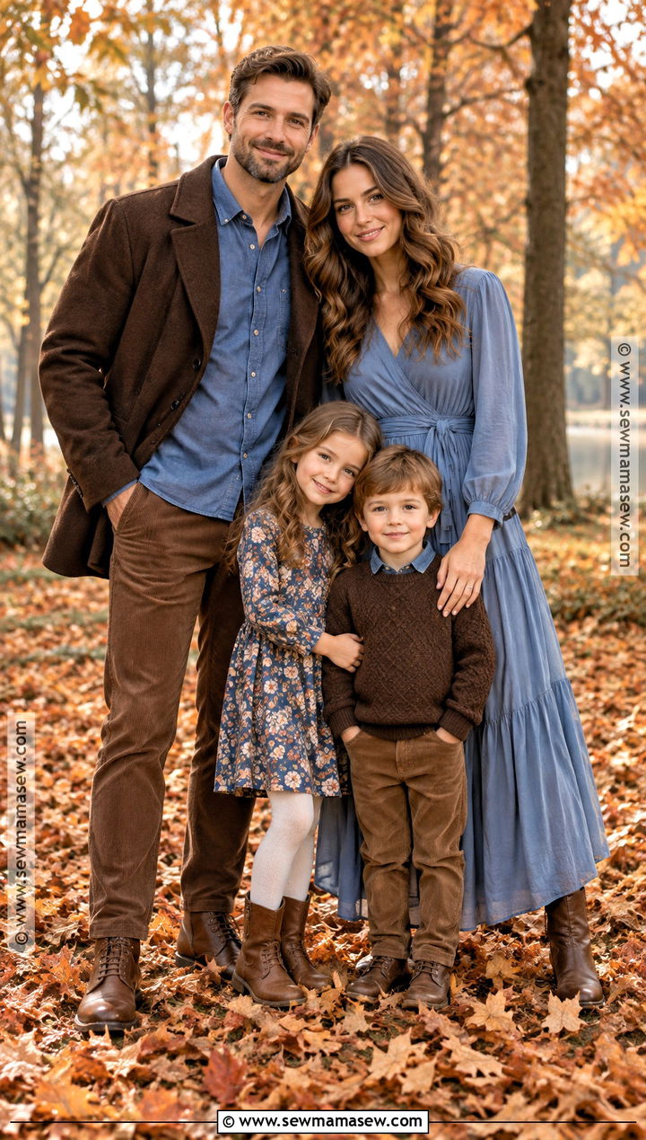 Chocolate Brown And Blue Fall Family Photo Outfits - 15 fall family photo style guide ideas