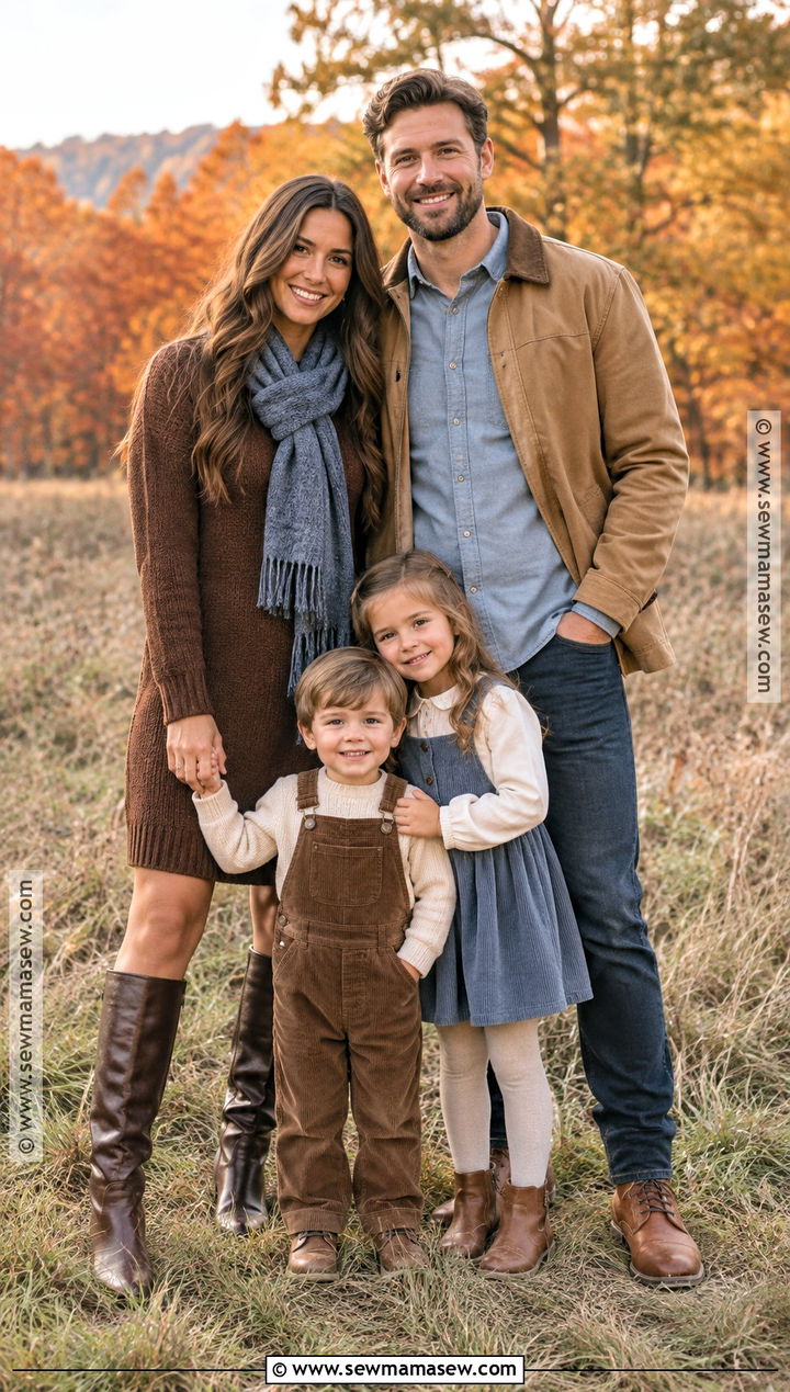 Chocolate Brown And Blue Fall Family Photoshoot Outfit - 15 outdoor fall family photoshoot outfits