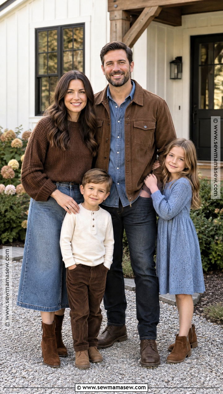 Chocolate Brown And Blue Fall Family Picture Outfit - 25 casual fall family picture outfits