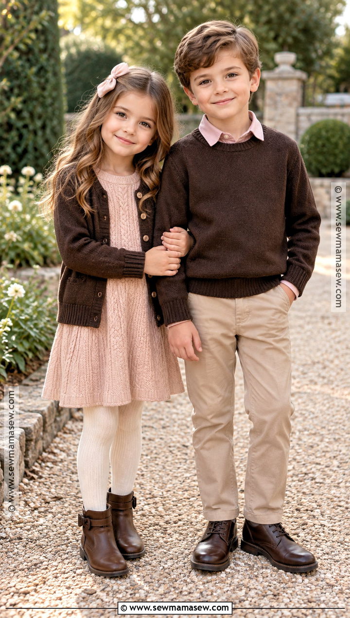 Chocolate Brown And Blush Sibling Outfit - 15 Sibling Fall Photoshoot Outfits