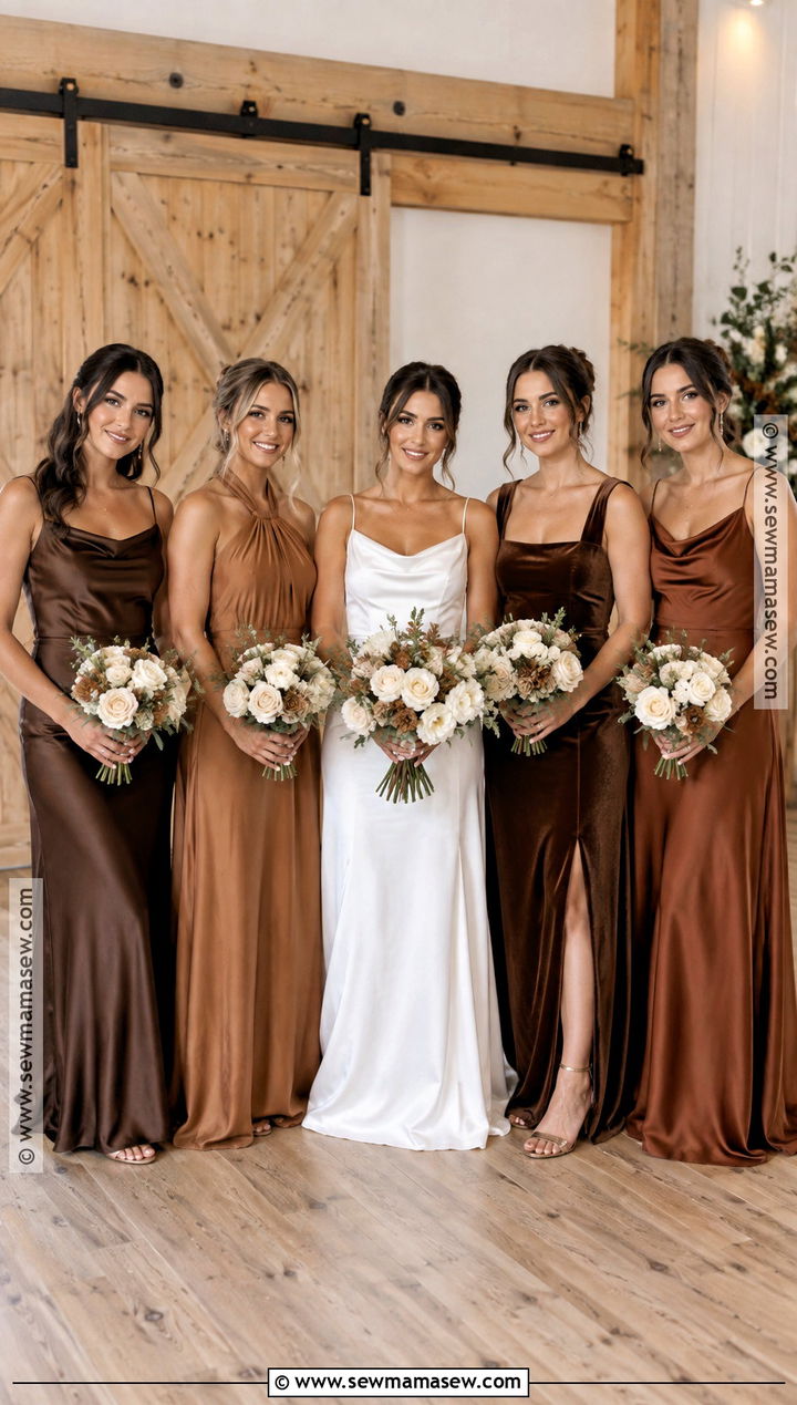 Chocolate Brown And Caramel Mismatched Bridesmaid Dresses - 20 fall mismatched bridesmaid dresses