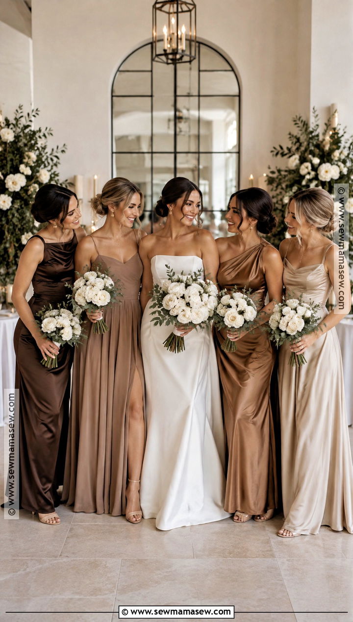 Chocolate Brown And Champagne Mismatch Bridesmaid Dresses - 15 Fall Mismatch Bridesmaid Dresses