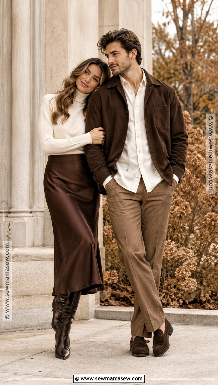 Chocolate Brown And Cream Couples Fall Photoshoot Outfit - 25 couples fall photoshoot outfits