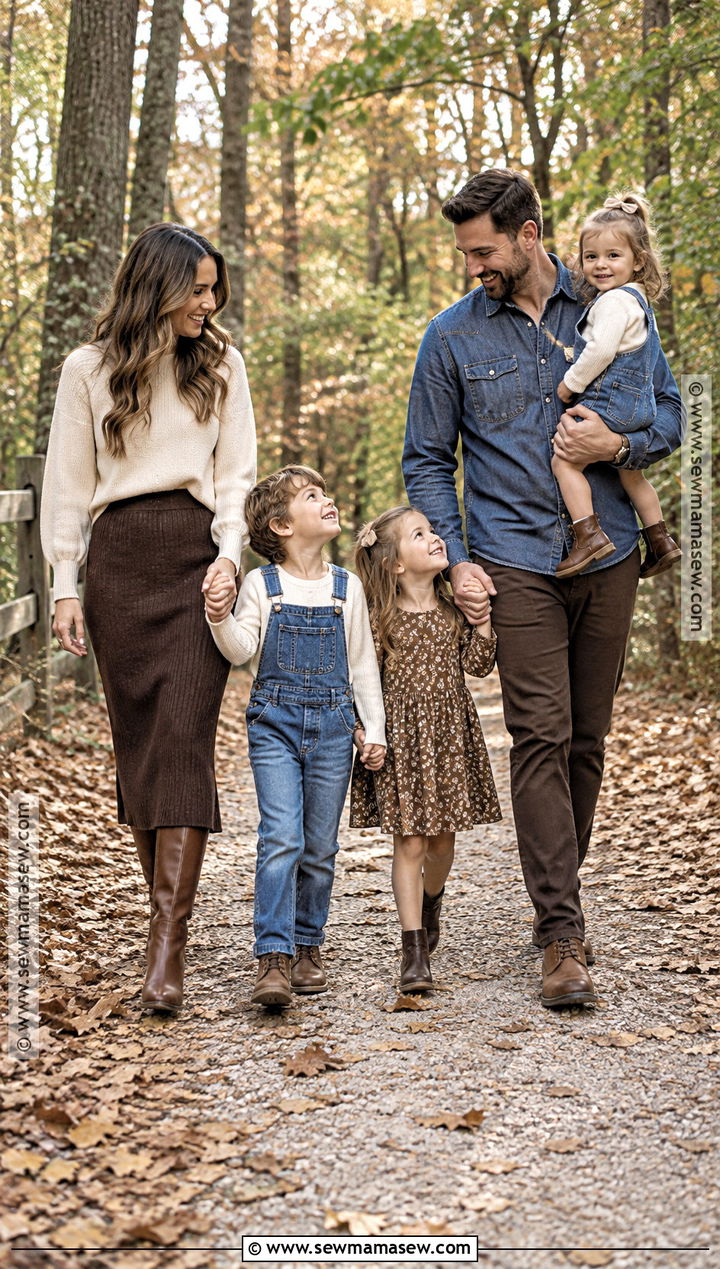 Chocolate Brown And Denim Fall Family Photo Outfits - 15 Fall Family Photos Outfit Ideas