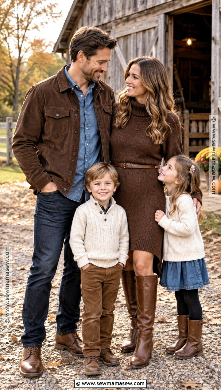 Chocolate Brown And Denim Family Photo Outfits - 20 Family Photo Outfits Fall Color Schemes Picture Ideas Winter