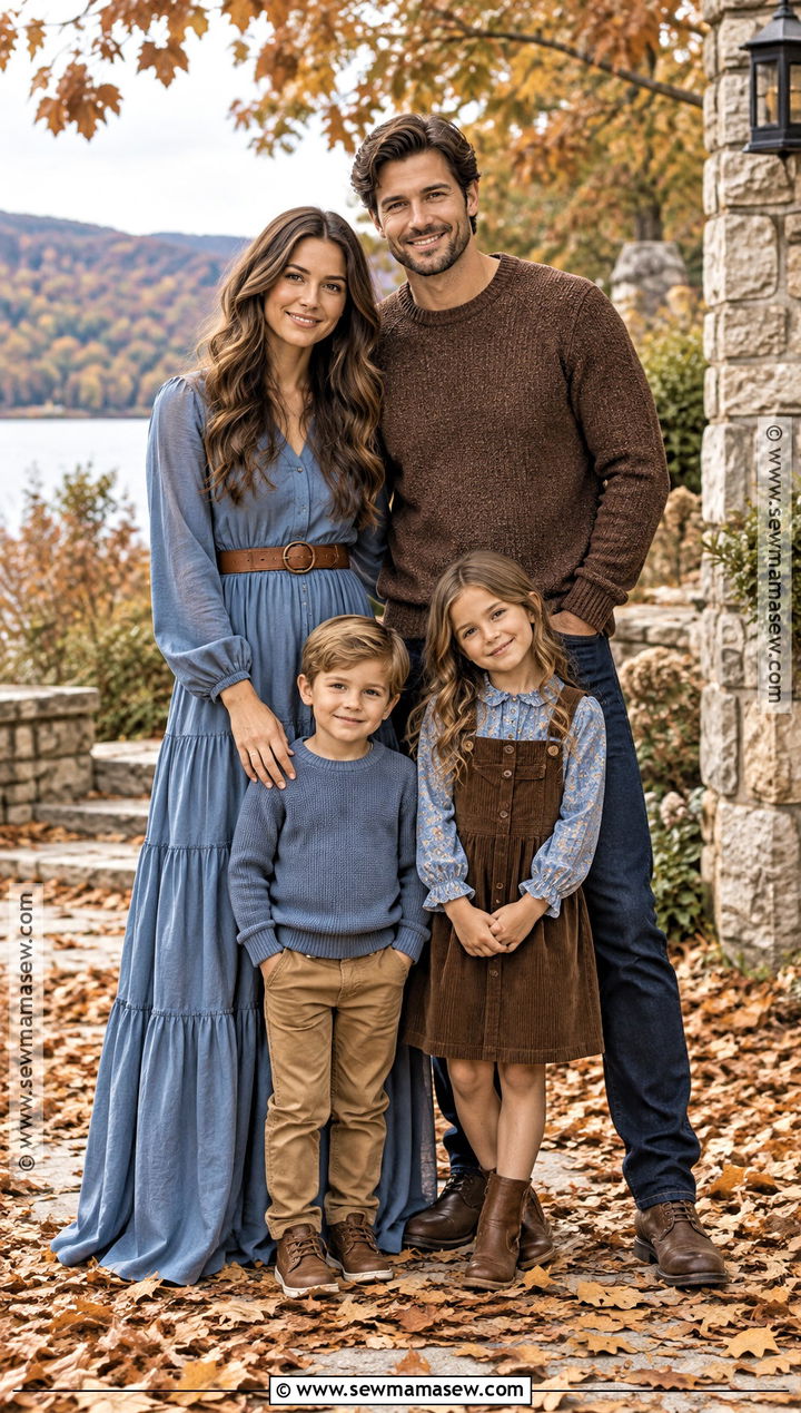 Chocolate Brown And Dusty Blue Fall Family Photo Outfits - 15 fall outdoor family photo outfit ideas