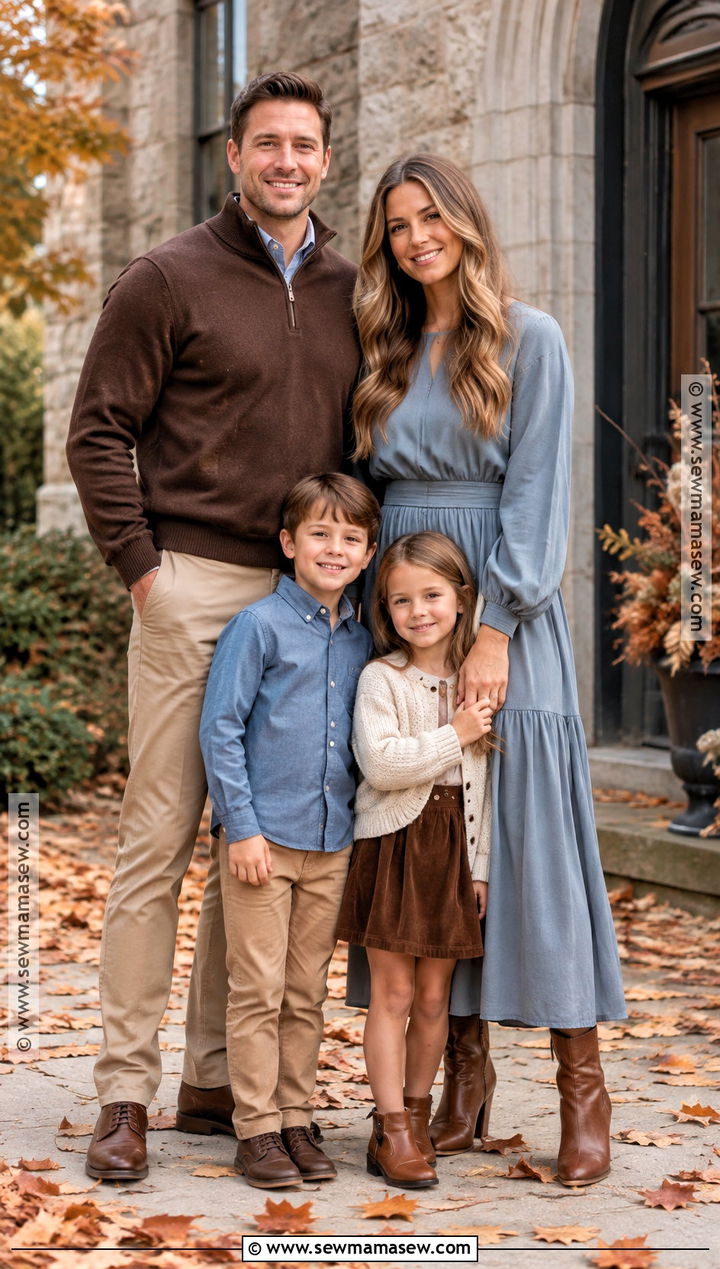 Chocolate Brown And Dusty Blue Fall Family Photo Outfits - 15 fall family photo outfit ideas