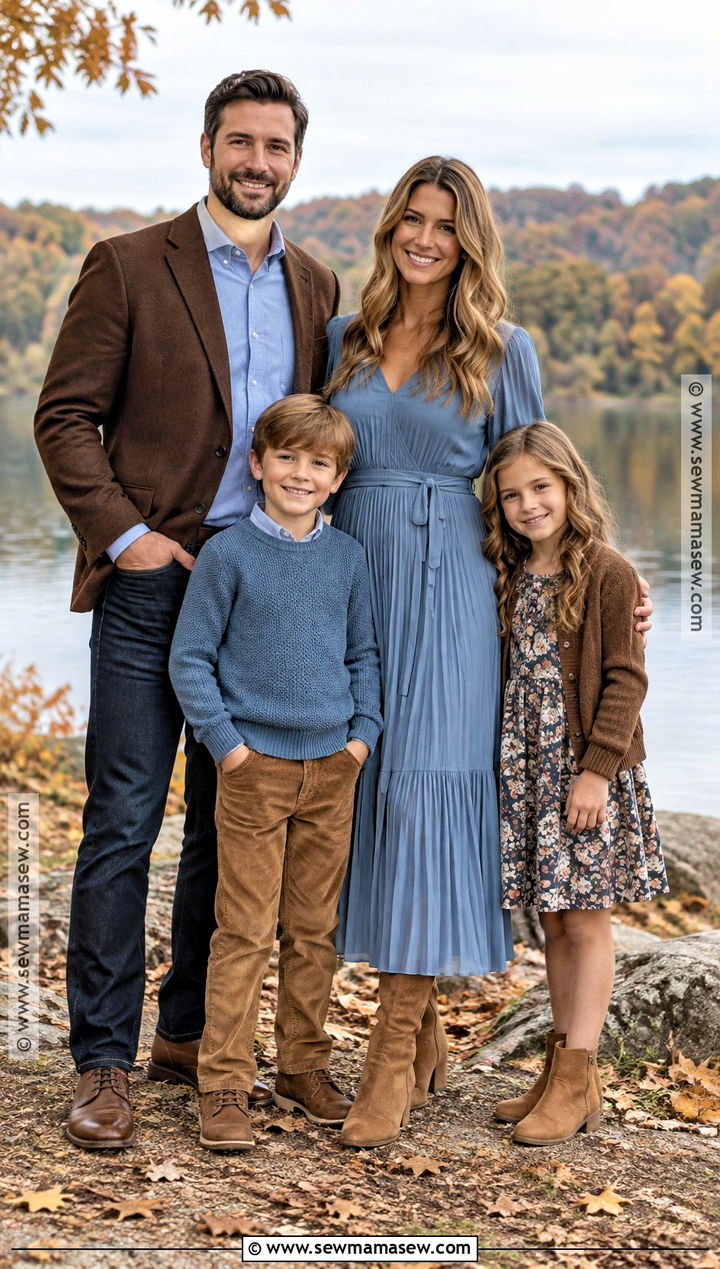 Chocolate Brown And Dusty Blue Fall Family Picture Outfits - 15 fall family pictures outfits 4 people
