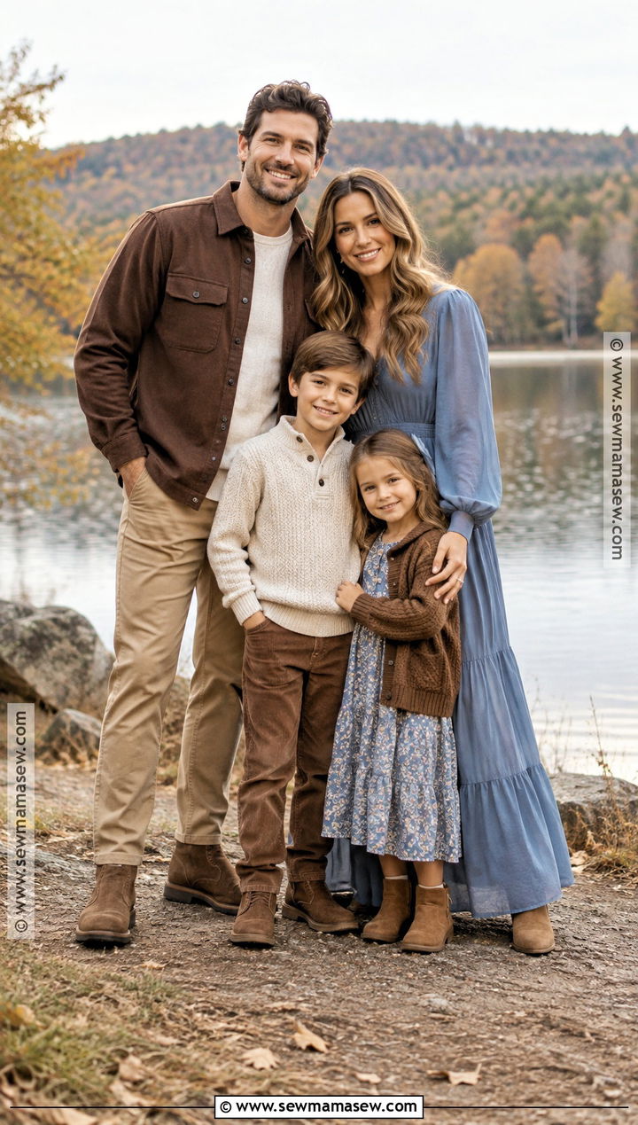 Chocolate Brown And Dusty Blue Family Photoshoot Outfit - 25 Fall Photoshoot Outfits for Family