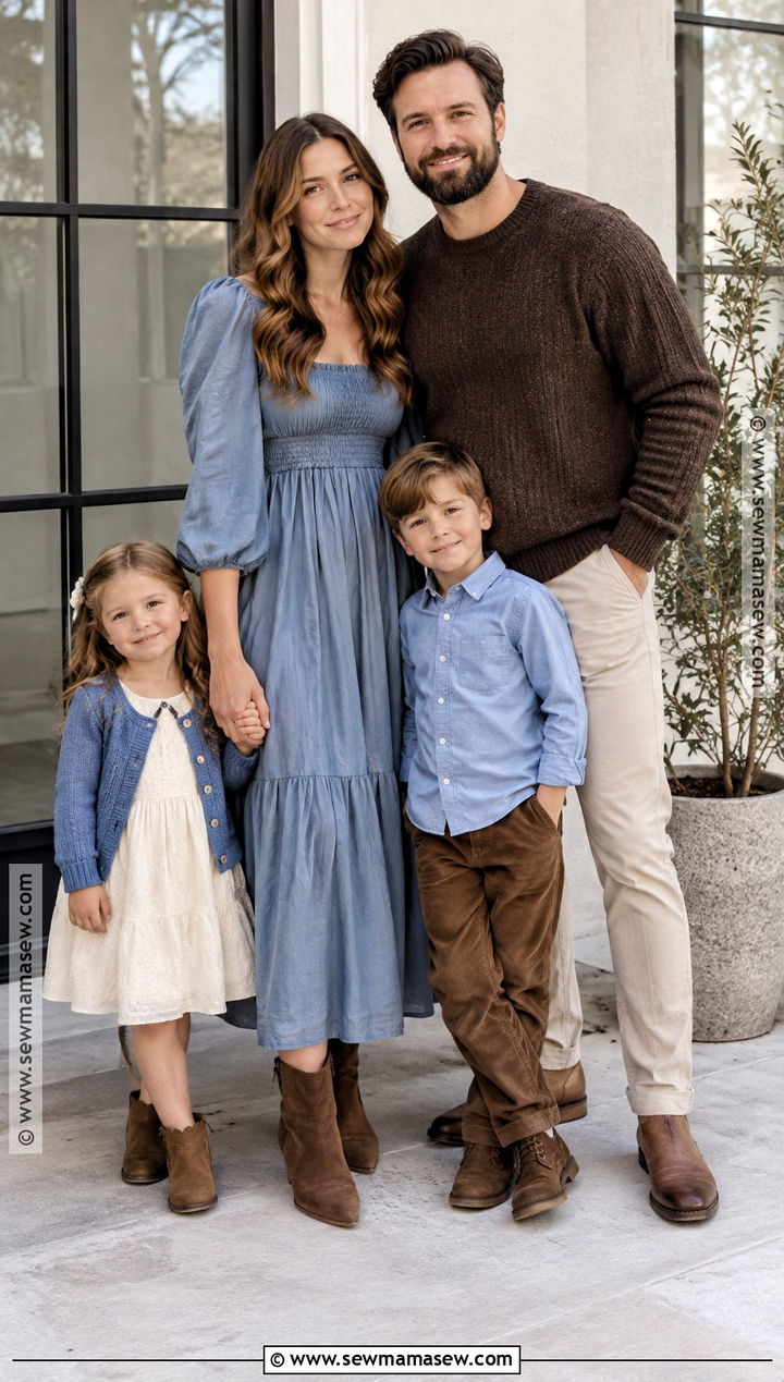 Chocolate Brown And Dusty Blue Family Portrait Outfit - 20 Fall Family Portraits Outfits