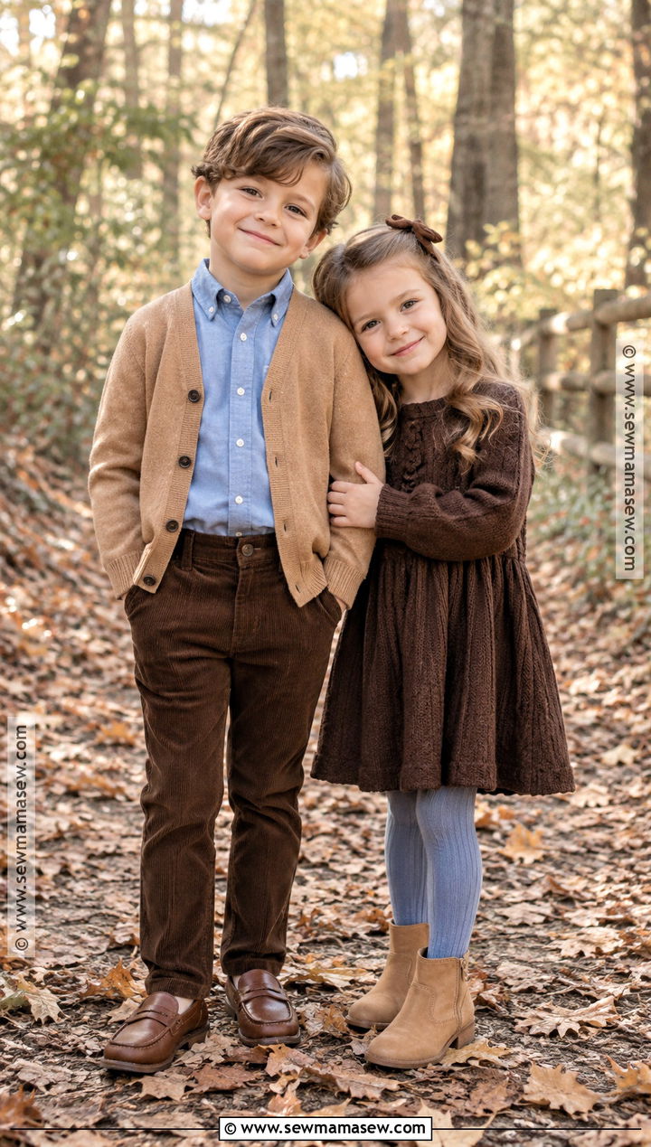 Chocolate Brown And Dusty Blue Sibling Fall Outfit - 15 sibling fall outfits