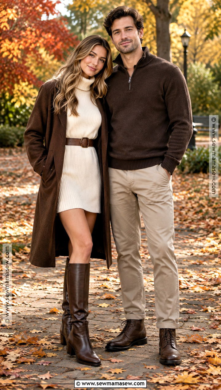 Chocolate Brown And Ivory Fall Couple Outfit - 25 fall photo shoot outfits for couples