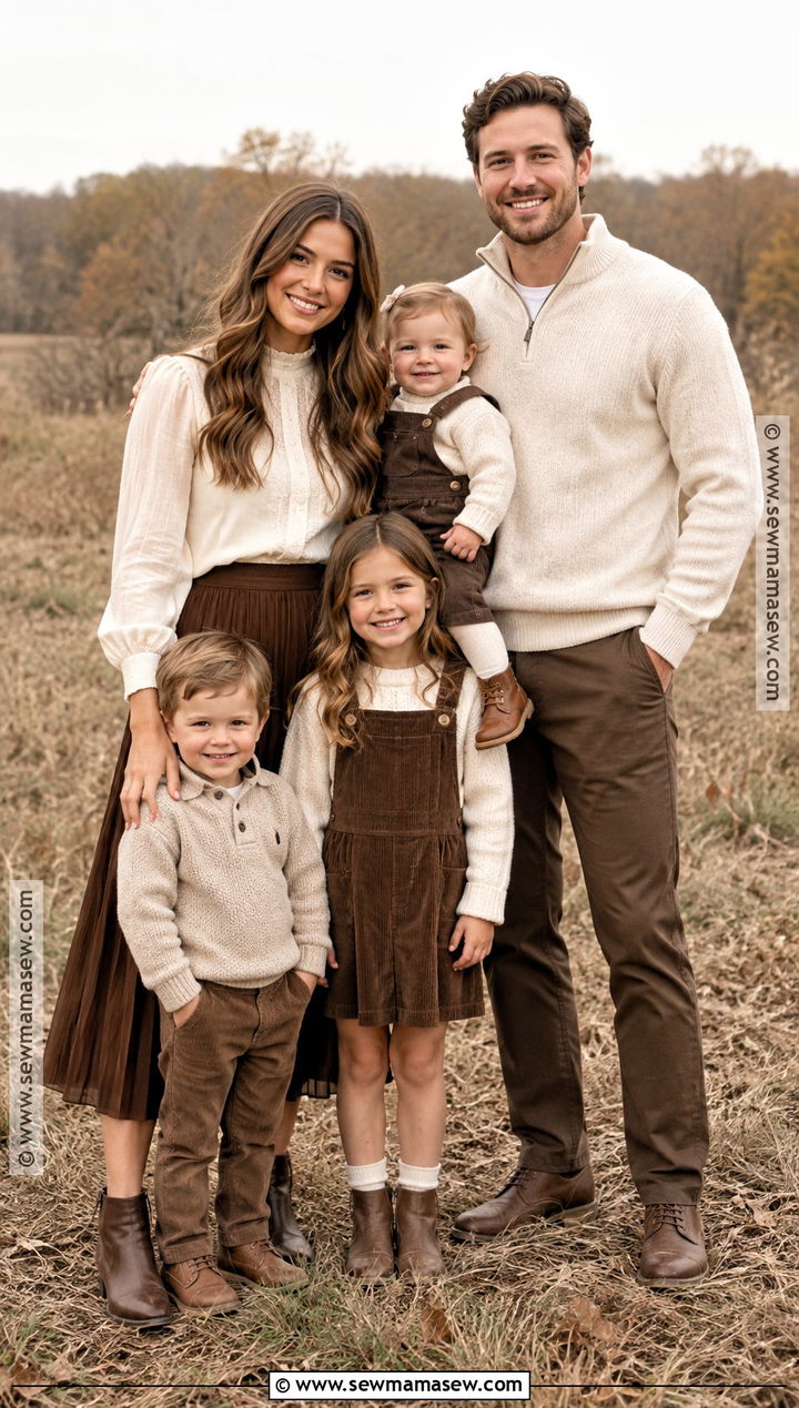 Chocolate Brown And Ivory Fall Family Outfit - 20 Fall Photoshoot Family Outfits