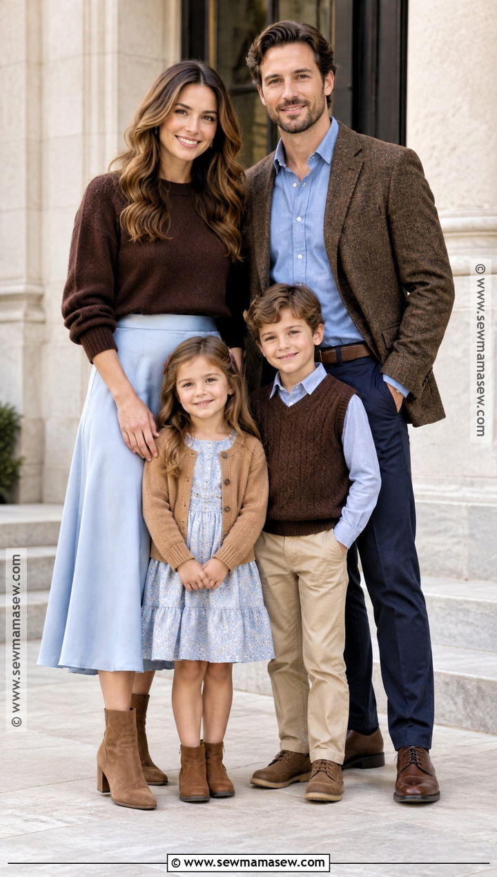 Chocolate Brown And Soft Blue Fall Family Photo Outfit - 15 fall photo outfits for family