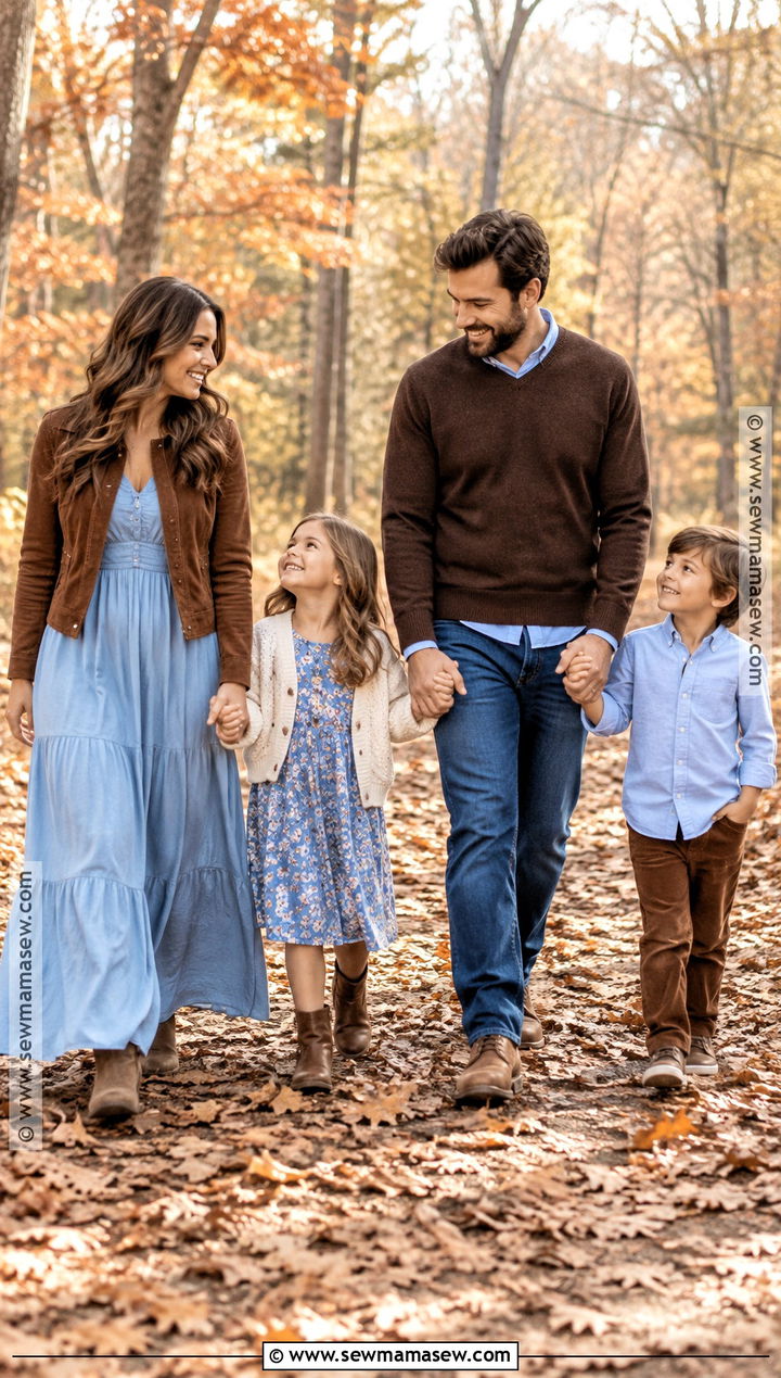 Chocolate Brown And Soft Blue Fall Family Photo Outfits - 20 cute fall family photo outfits