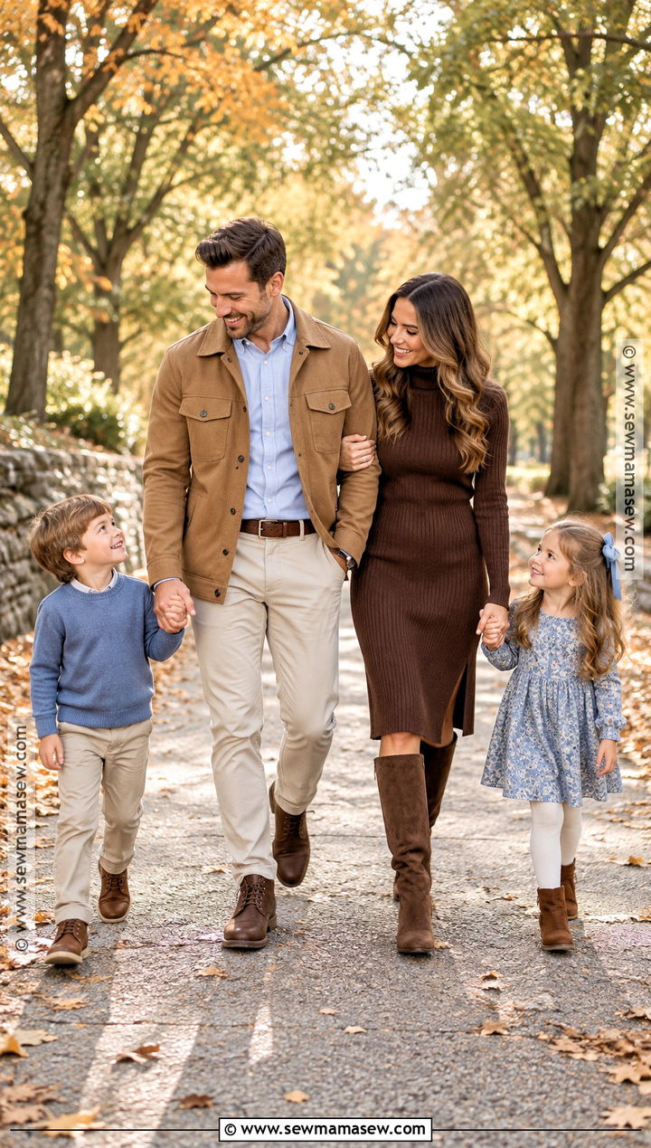 Chocolate Brown And Soft Blue Fall Family Picture Outfit - 15 clothes for fall family pictures