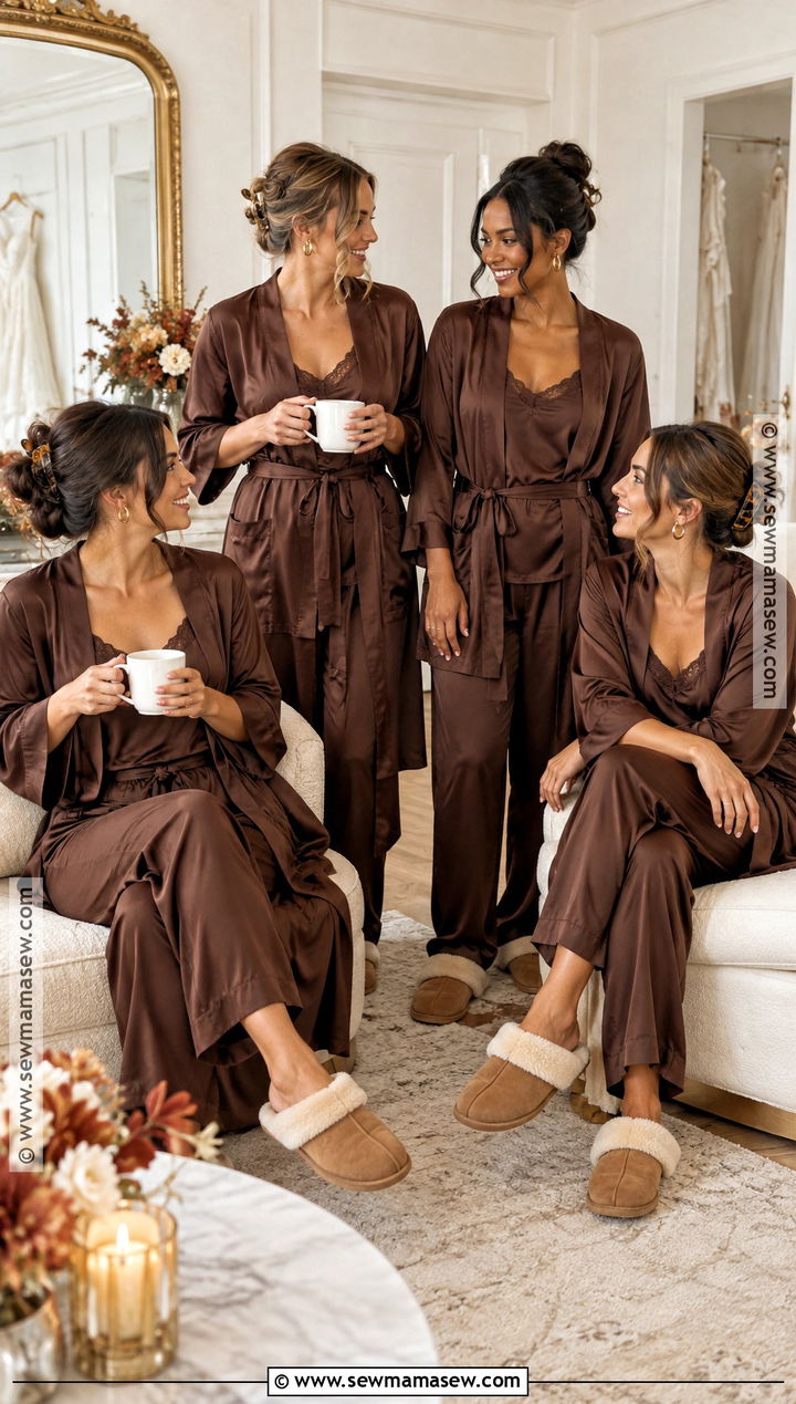 Chocolate Brown Bridesmaid Robe And Pajamas - 20 Bridesmaid Getting Ready Outfit Fall Ideas