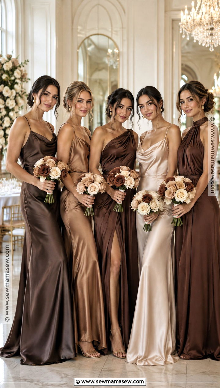 Chocolate Brown Bronze And Champagne Mismatched Bridesmaid Dresses - 15 mismatched bridesmaid dresses fall autumn color palettes
