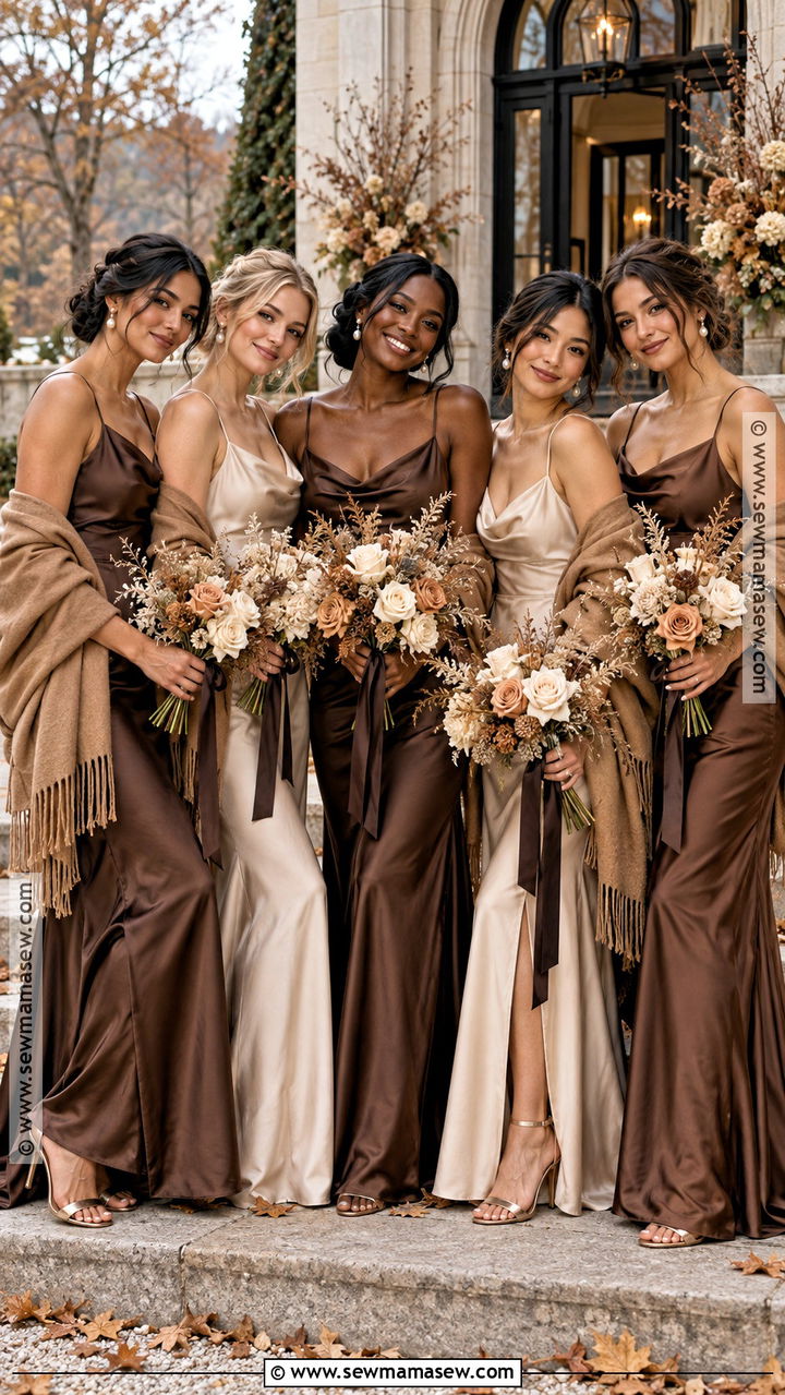 Chocolate Brown Champagne And Bronze Bridesmaid Dresses - 20 autumn bridesmaid dresses color palettes