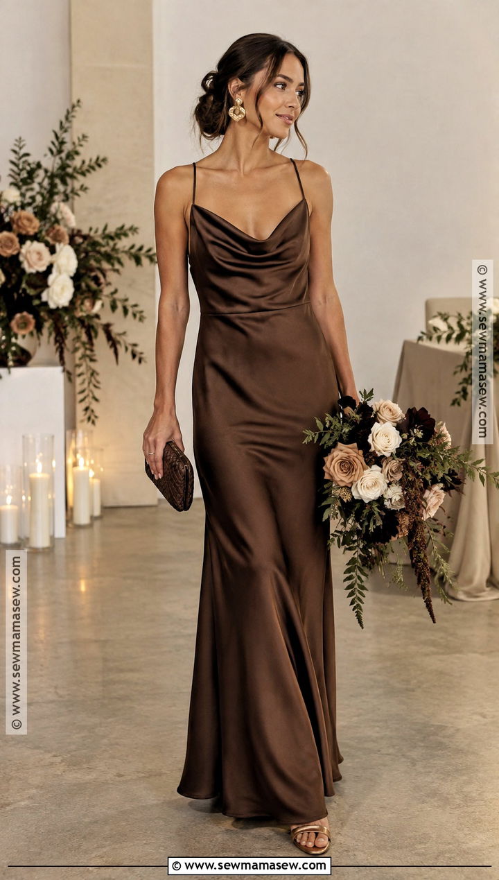 Chocolate Brown Cowl Neck Bridesmaid Dress - 15 bridesmaid autumn dresses