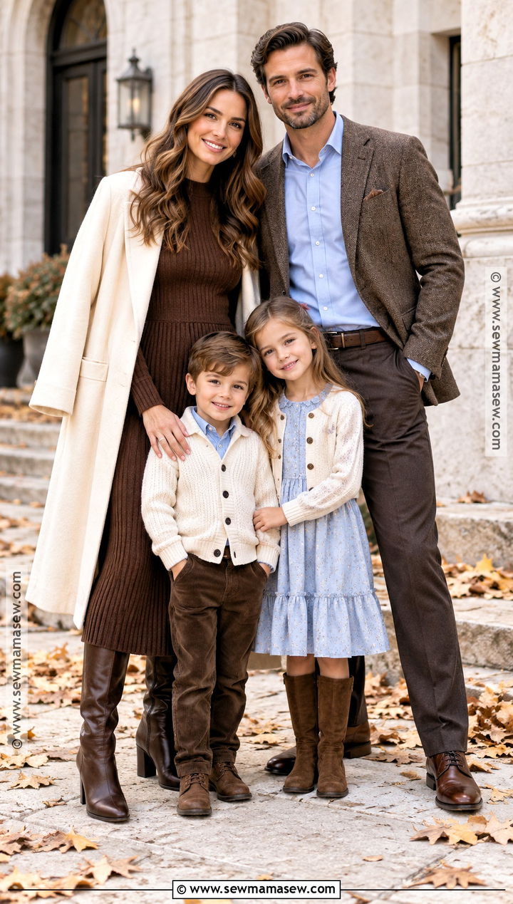 Chocolate Brown Cream and Soft Blue Fall Family Photo Outfits - 20 Fall Family Photo Outfits Color Combos
