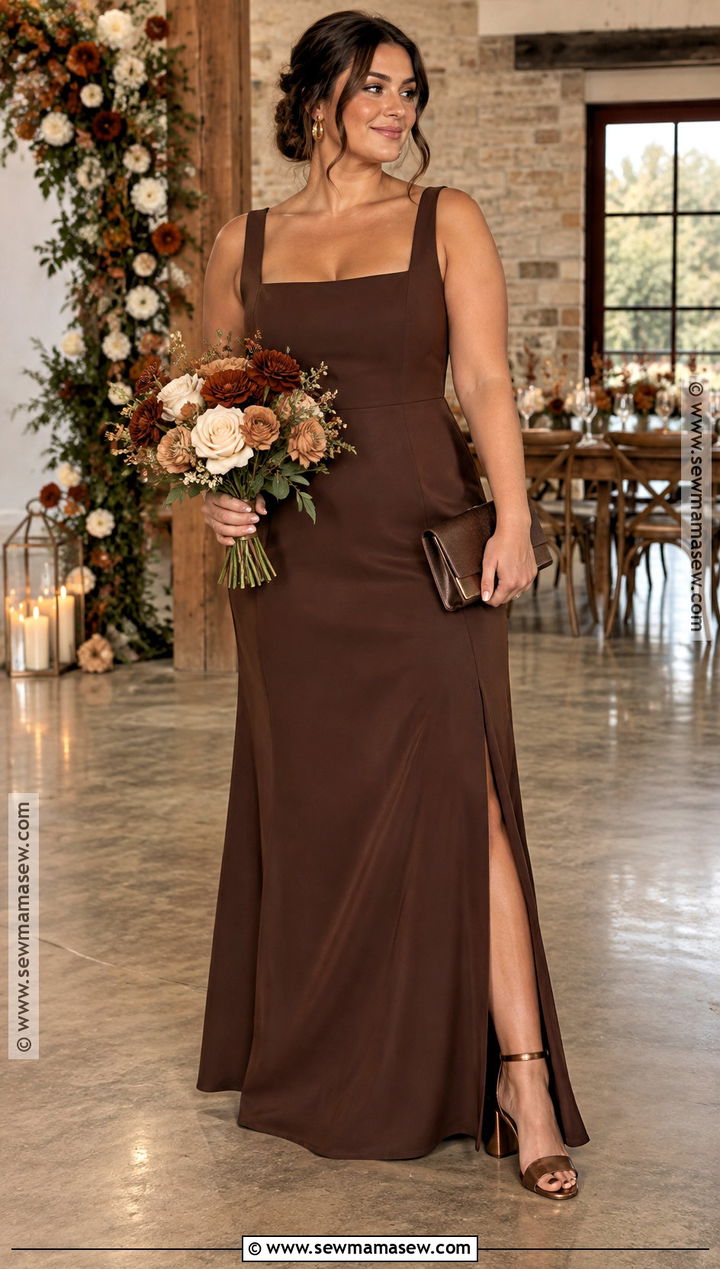 Chocolate Brown Crepe Bridesmaid Dress - 20 november wedding bridesmaid dress ideas