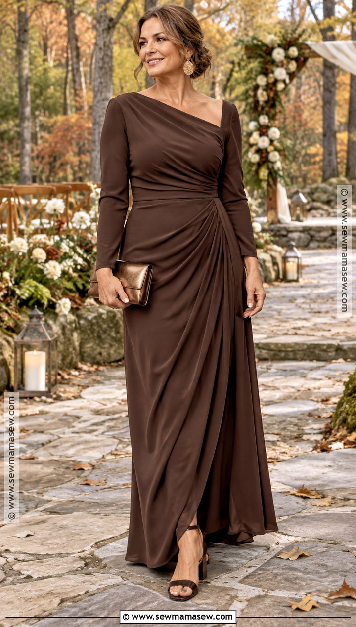 Chocolate Brown Draped Mother Of The Groom Maxi Dress - 20 mother of the groom dresses over 30 fall