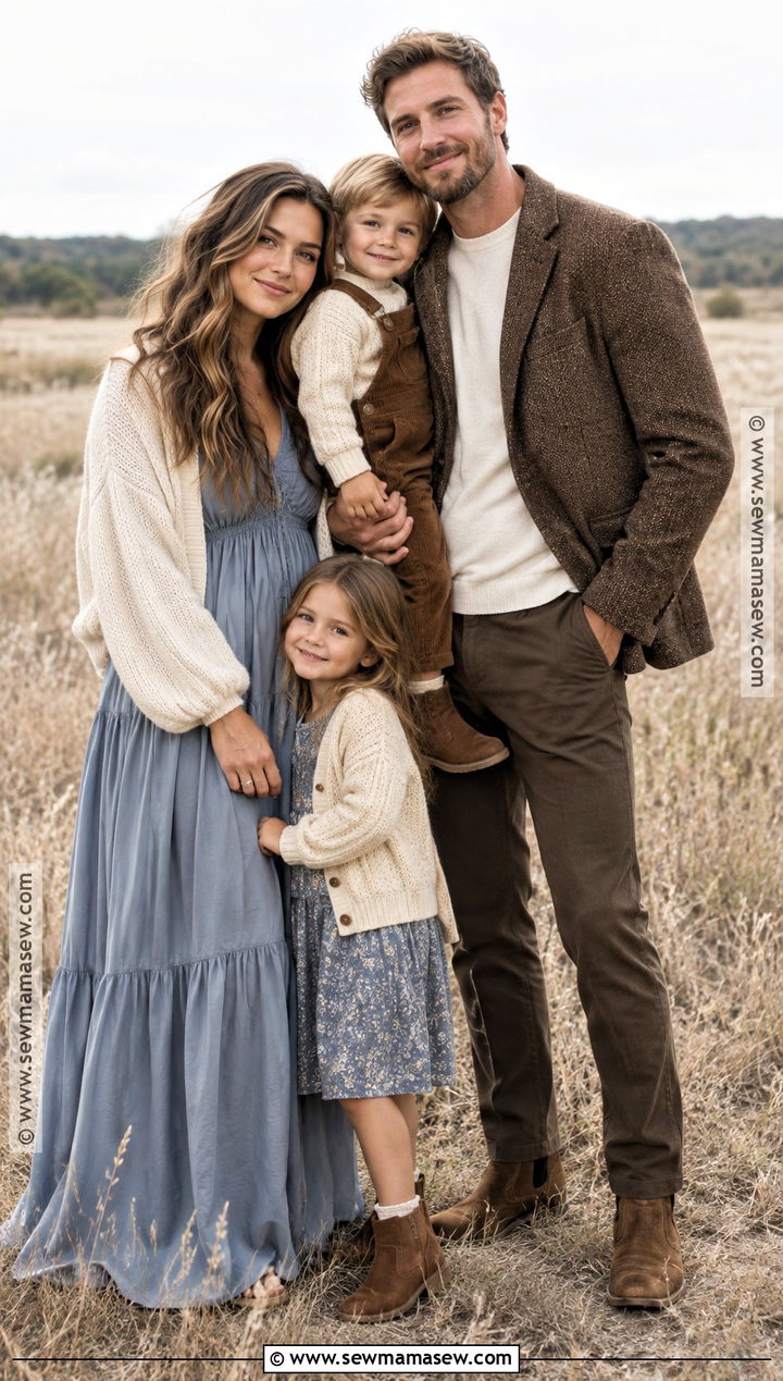 Chocolate Brown Dusty Blue And Cream Family Photo Outfits - 20 Family Photo Outfits Fall Color Schemes