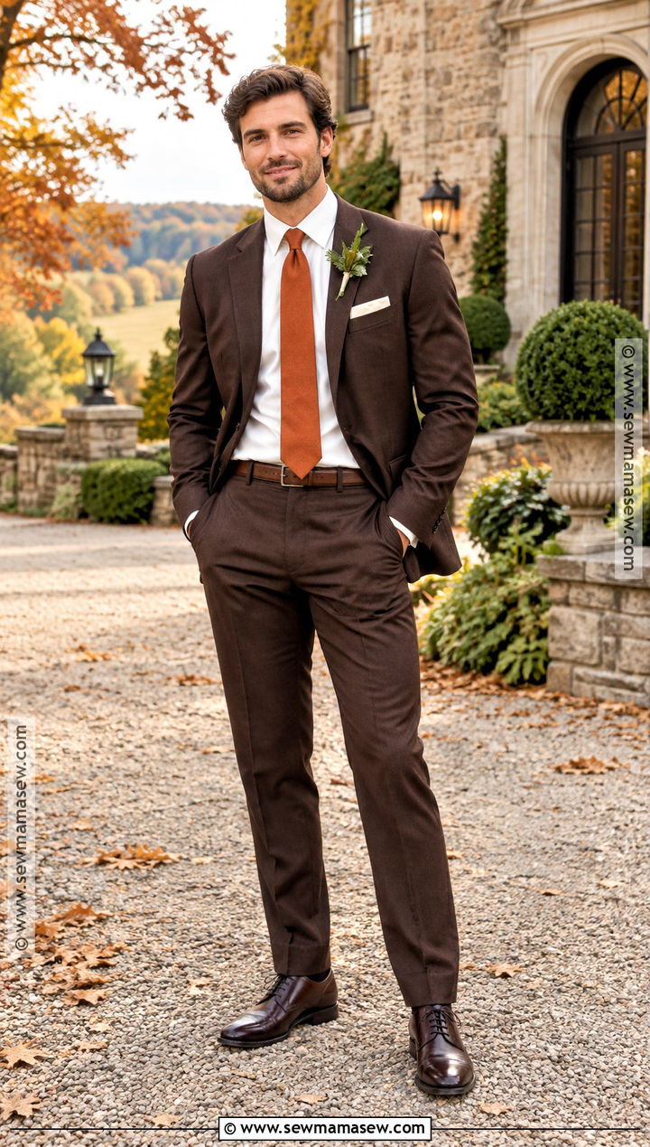 Chocolate Brown Fall Wedding Suit - 20 fall wedding suits groom attire ideas