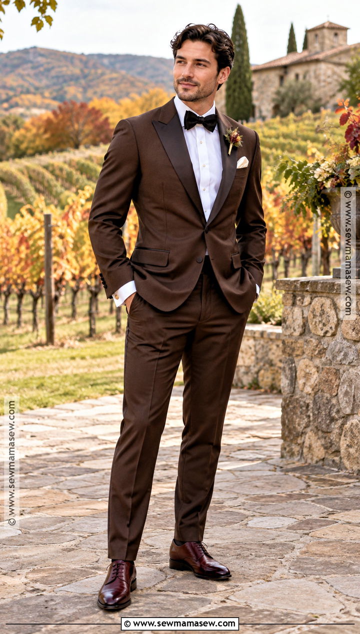 Chocolate Brown Fall Wedding Tuxedo - 20 fall wedding tux groom attire ideas