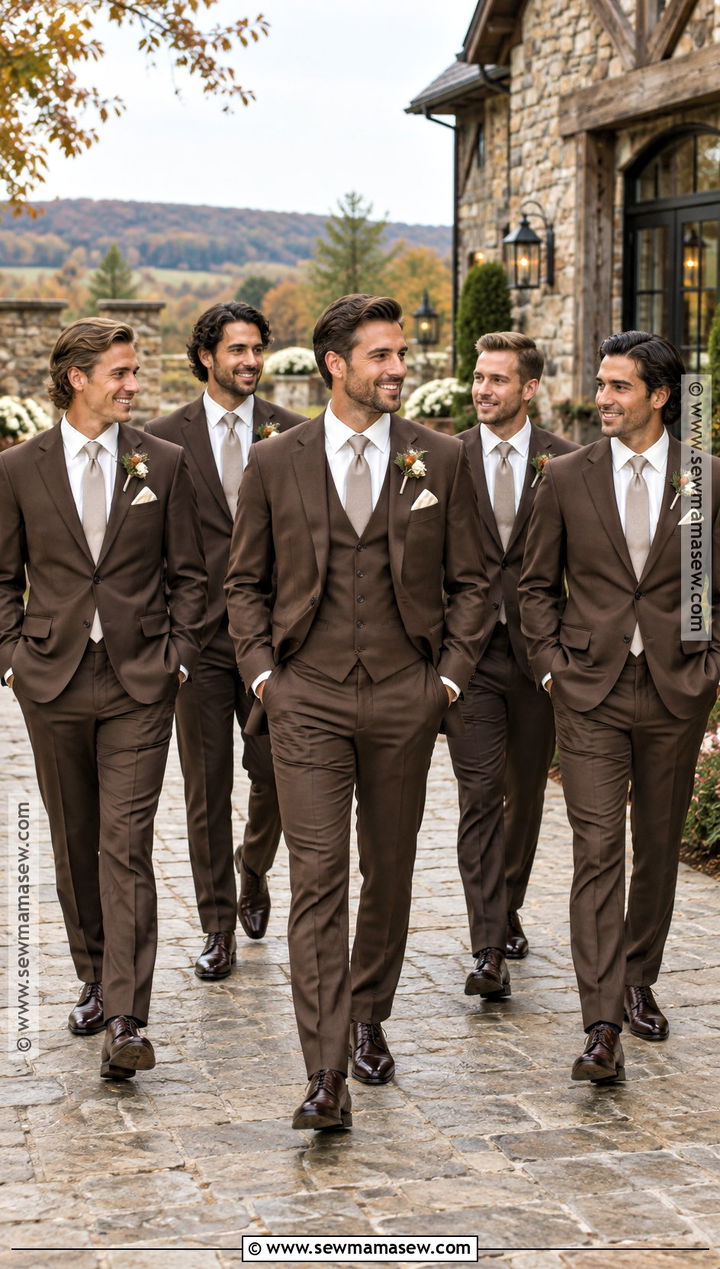 Chocolate Brown Groom And Groomsmen Suits - 15 fall groom and groomsmen attire ideas