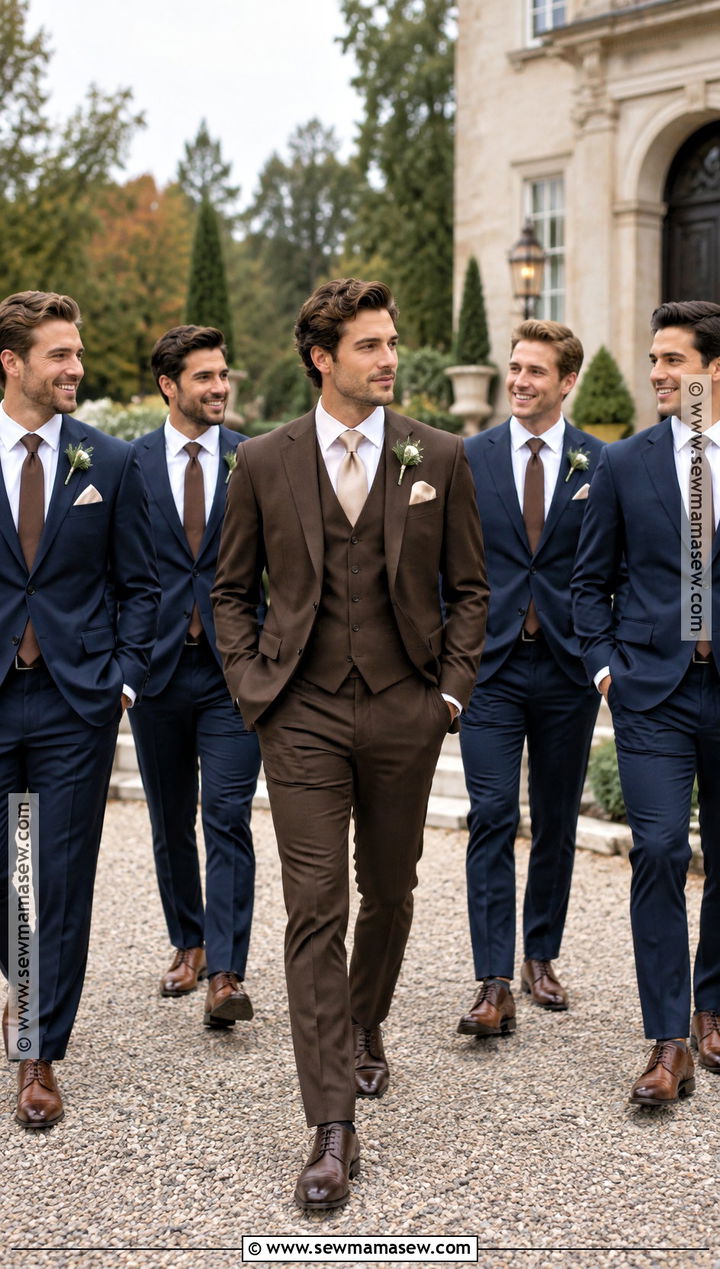 Chocolate Brown Groom With Navy Groomsmen - 15 september wedding groomsmen groom attire ideas